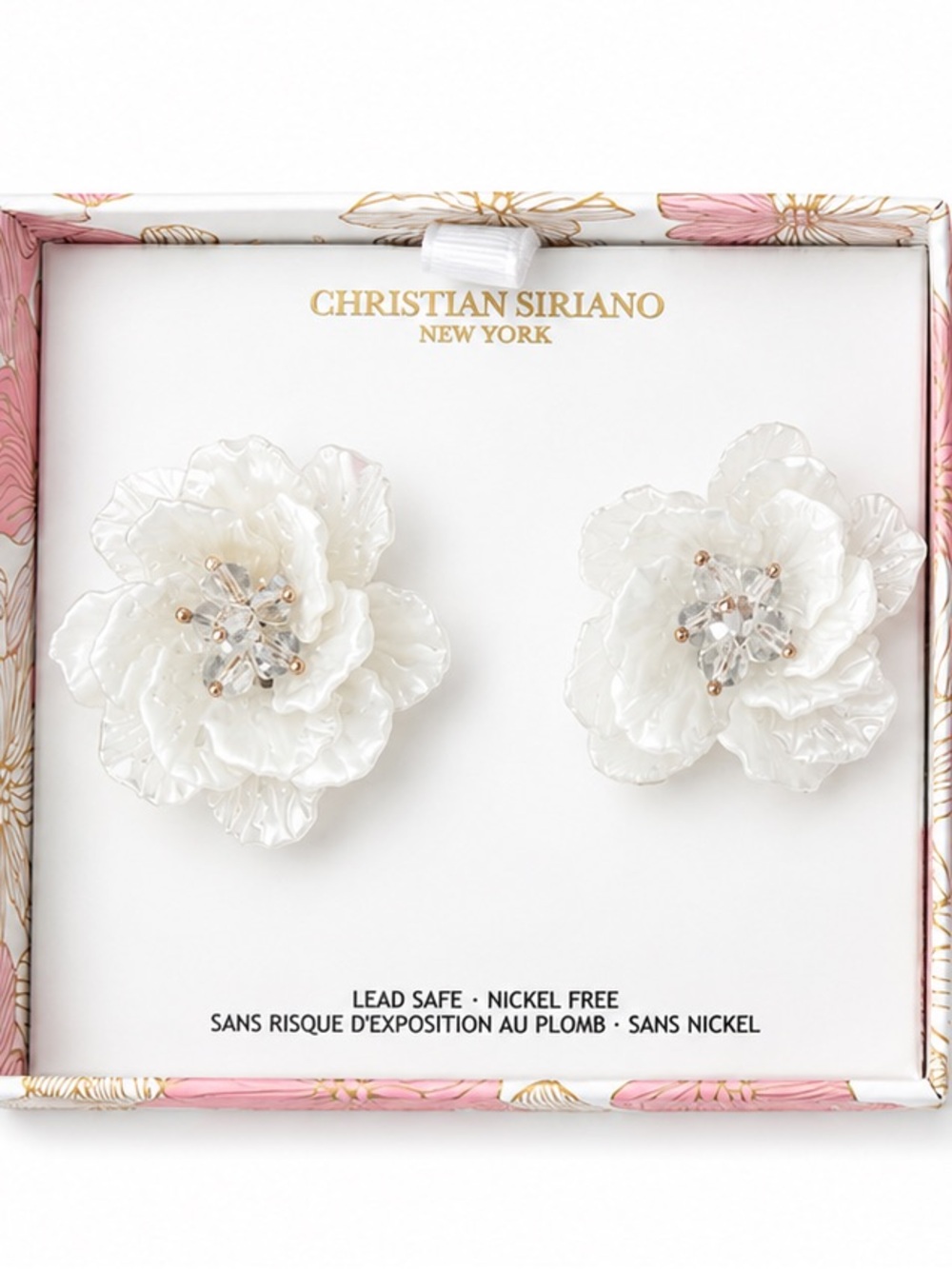 Christian Siriano White Floral Crystal Cluster Earrings